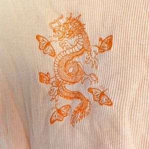 Peach Orange Women Trendy Dragon Butterfly Crop Top Shirt Juniors